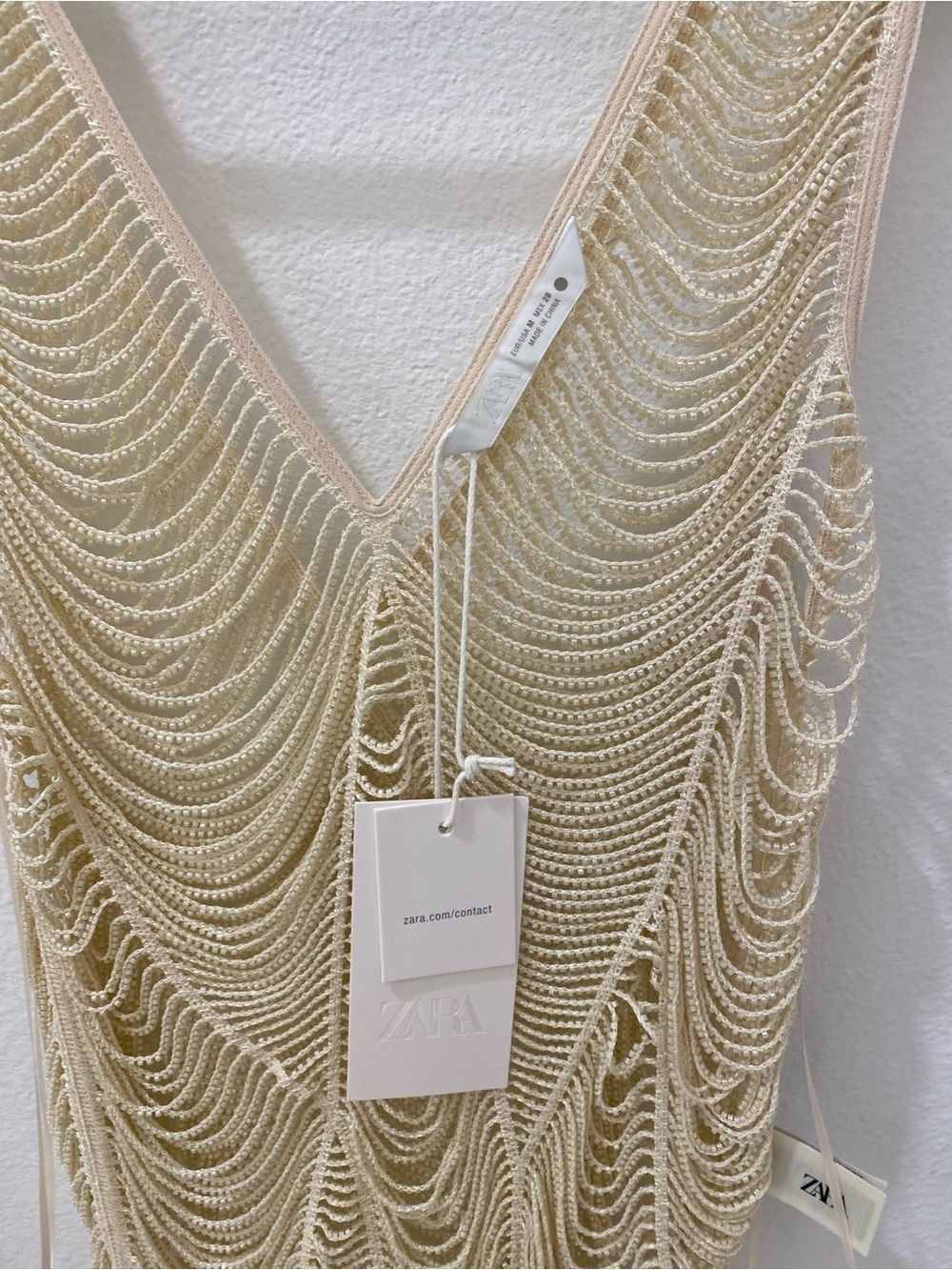 Zara NWT ZW Collection Beaded Top in Ecru size M - Picture 3 of 8